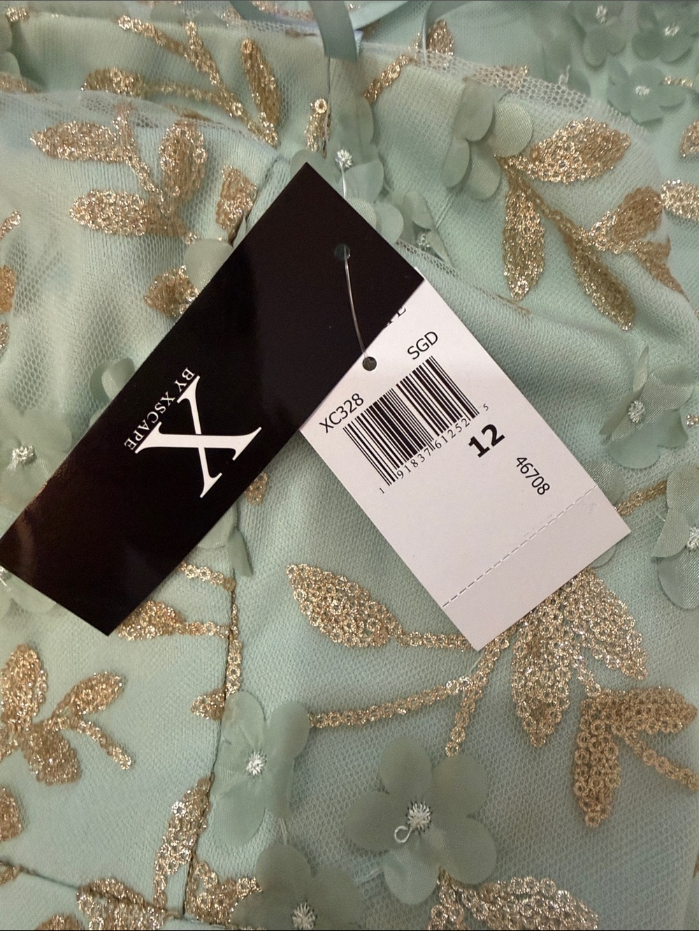 NWT X by Xscape $189 MSRP One-Shoulder Mint Blue Floral Lace Evening Gown Sz 12 - Picture 7 of 9